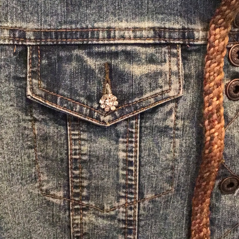 CRYSTAL POCKET BUTTONS JEAN JACKET WITH TWEED DETAILING - Picture 8 of 16